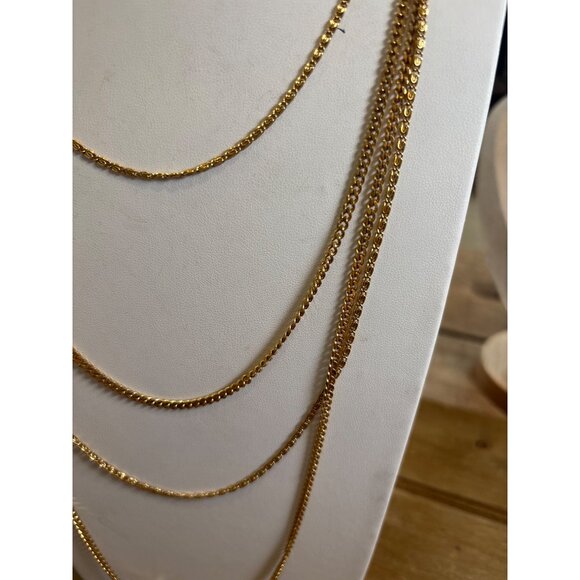 Vintage Gold-Tone Multi-Strand Chain Necklace With Decorative Clasp - Picture 12 of 13